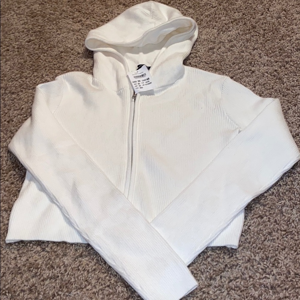 Brandy Melville Cropped White Zip Up